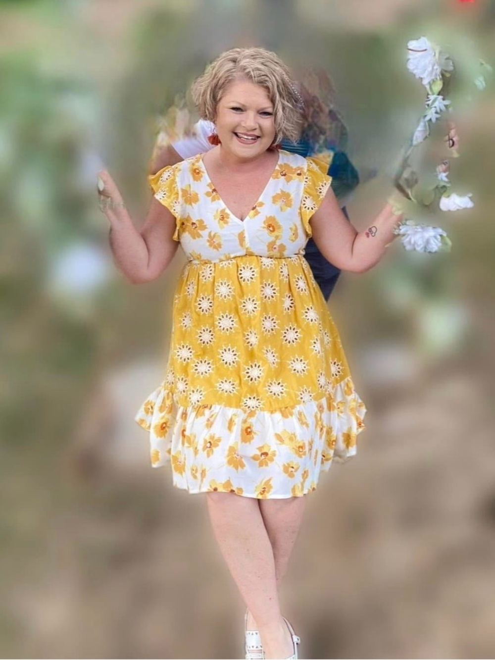 Yellow Floral Tiered Dress with Ruffle Hem